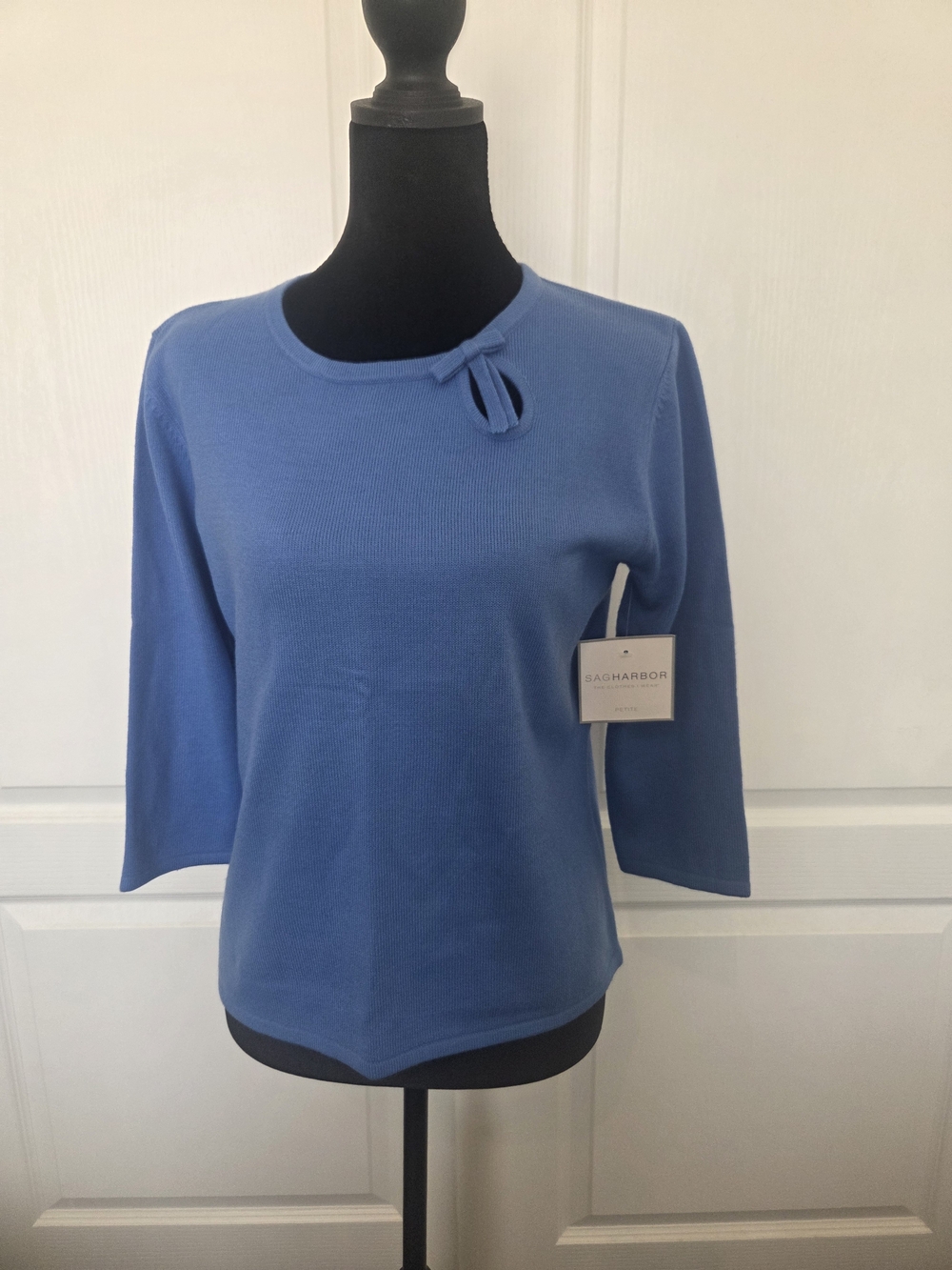 Sag Harbor Blue Knit Long-Sleeve Top with Neck Tie Accent
